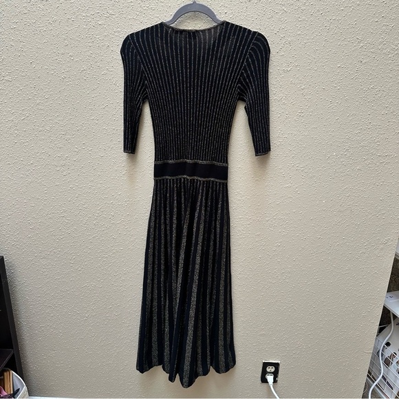 PINKO Bitter Two-tone Midi Dress in Stretch Jersey Black Gold Sparkle Metallic M - Picture 6 of 11